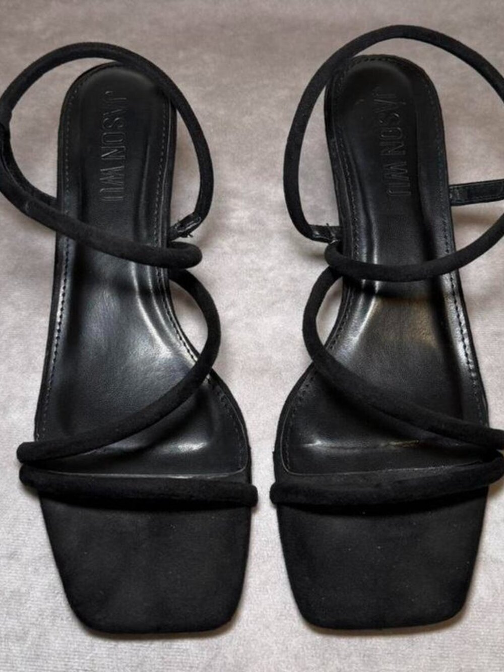 Jason Wu Black Strappy Suede Sandals Minimal Quiet Luxury Summer Size 9.5